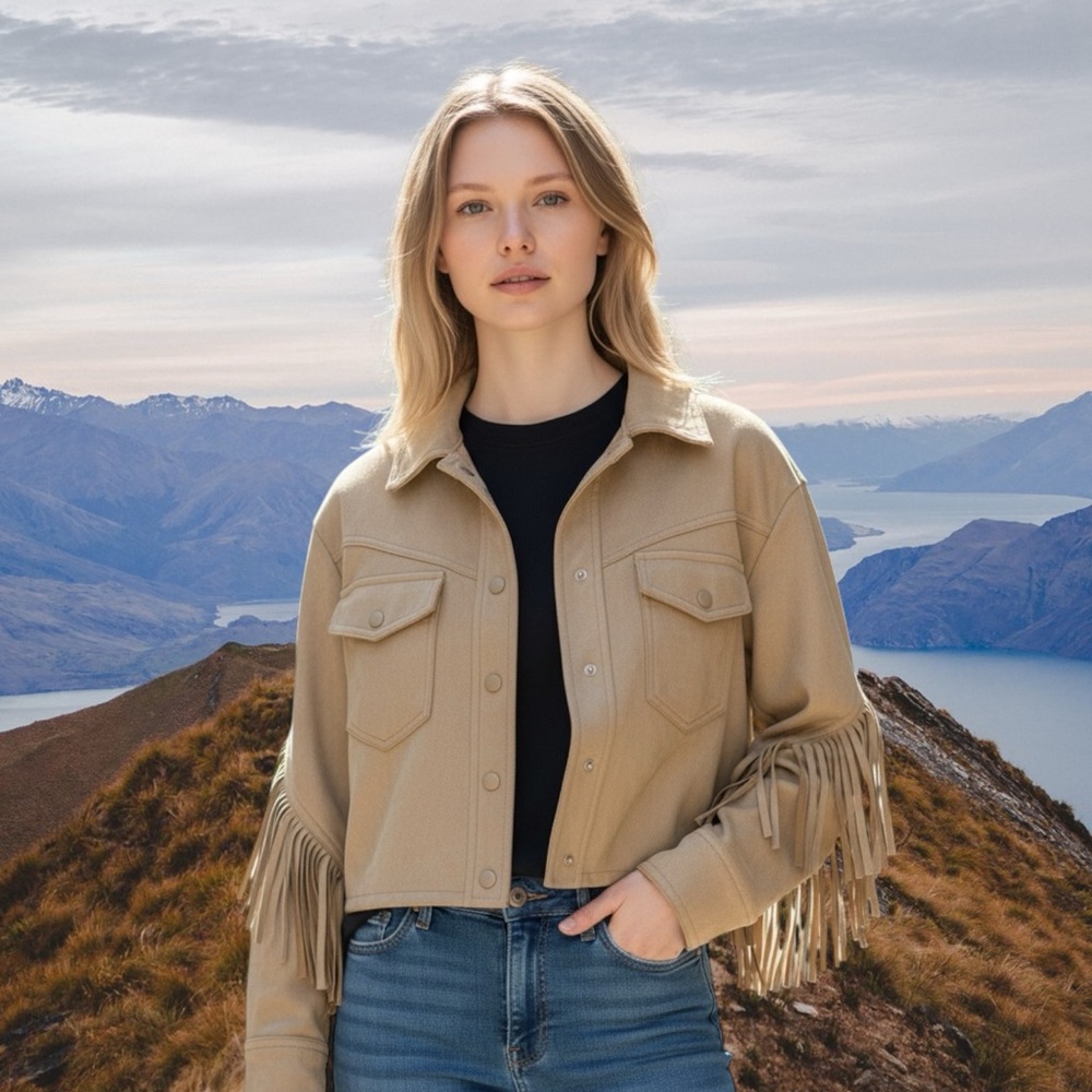 Vintage Forever 21 Tan Fringe Utility Jacket new without tags - Picture 4 of 9